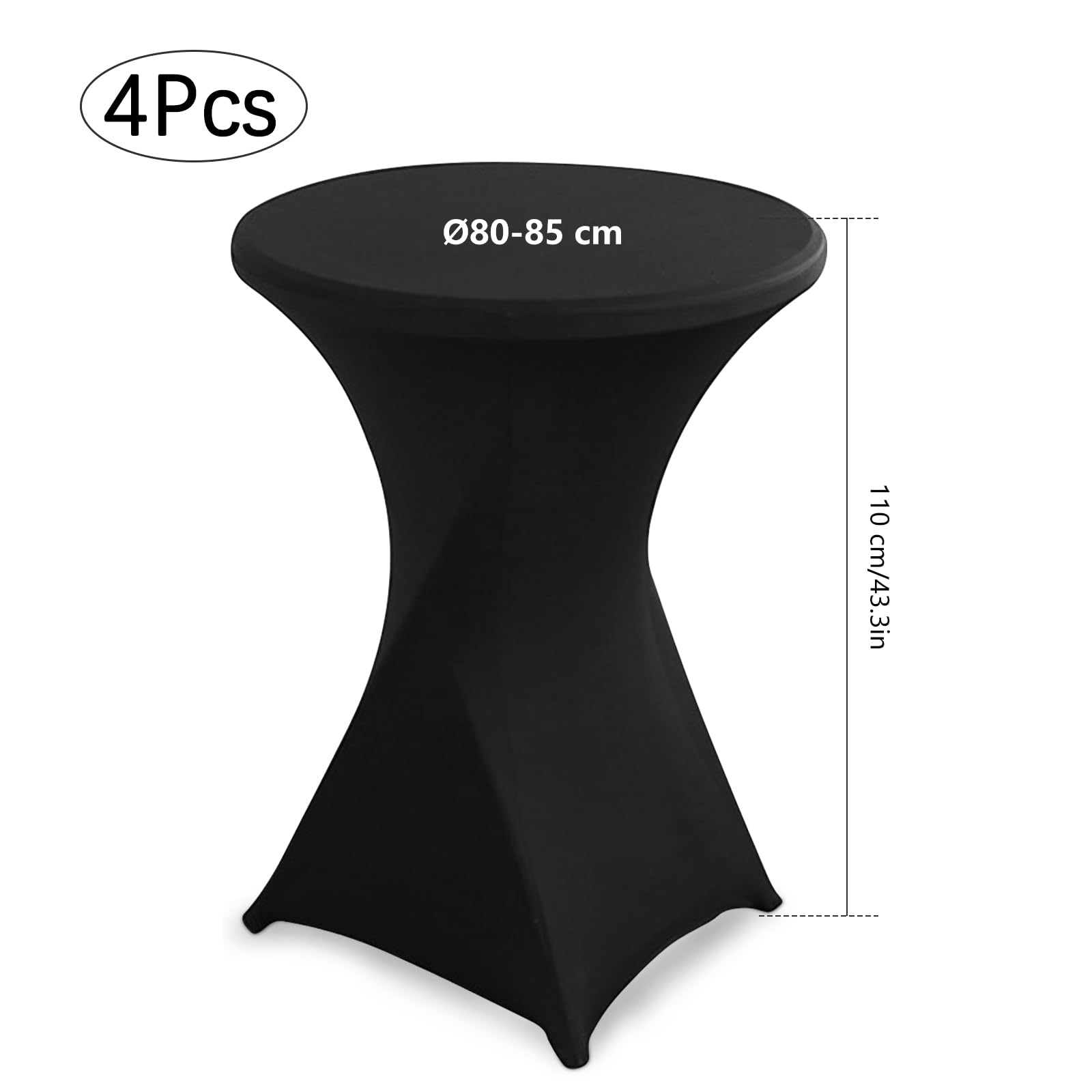 4 pièces Housse de Table Ronde Extensible, Ø 80-85 cm Housse Mange Debout pour Mariage Hôtel Restaurant Table de Brasserie Haute de Bistrot Jardin Restaurent Bar, Noir