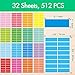 512 Color Coding Labels, 16 Colors Blank Stickers Mini Rectangular Labels 3 x 1”, Colored Assorted Sticker for Marking Projects, Boxes, Jars, Storage Containers, Files