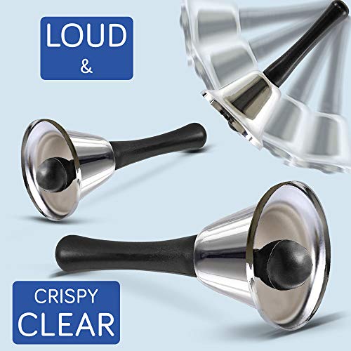image for FMP Brands [6 Pack] Silver Steel Call Bells with Handle - Hand Bell Ri
