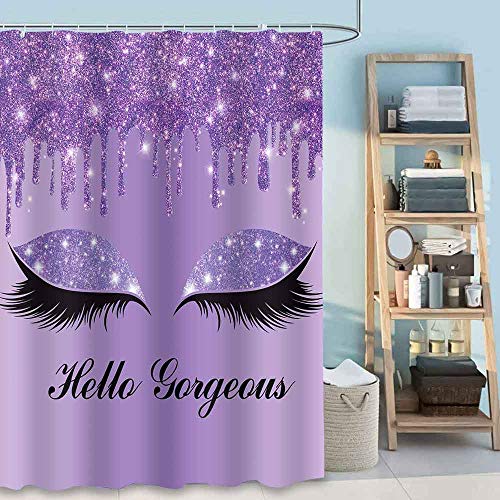 Sddser Hello Gorgeous Unicorn Eyelash Shower Curtain Set, Purple Twinkle Drips (Not Glitter) Shower Curtain, 72X72 Inch Shower Curtains With 12 Free Hooks, Yllssd2684 #TOP4