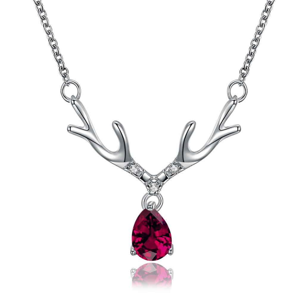 Lingduan 18K Platinum Plated Deer Antlers Statement Ruby CZ Teardrop Pendant Necklace New Year Fashion Jewelry for Women