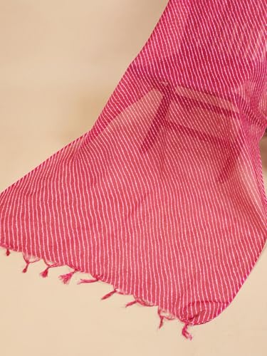 Image of Women's Cotton Blend Striped Print Dupatta with 2.20 Meters | Women's cotton printed dupatta with tassels