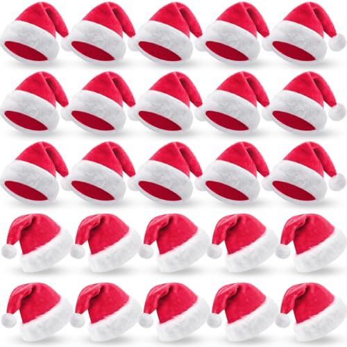 Image of Vicenpal 20 Pcs Santa Hats Bulk Plush Christmas Hats for Adults Women Men Holiday Party Costume(Hot Pink)