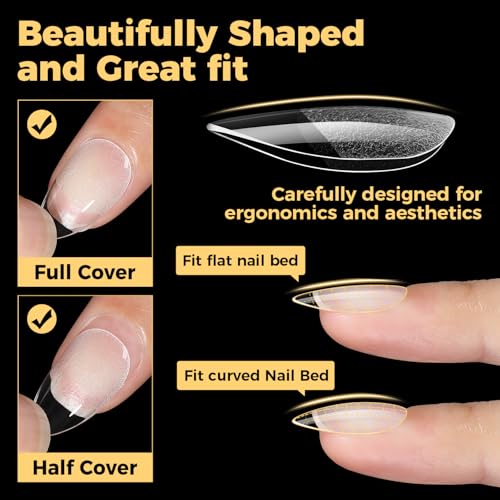 Image of UNA GELLA Almond Nail Tips, Pre-shape Short Almond Gel Nail Tips 240Pcs Full Cover Soft Gel Fake Nails No C Curve Press On Nails For Women Girl At Home DIY Salon with Box 12 Sizes