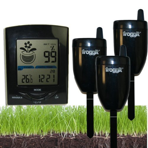 Preisvergleich Produktbild Funk Gießanzeiger Feuchtemesser 3 Sensoren Blumen Gewächshaus Temperatur