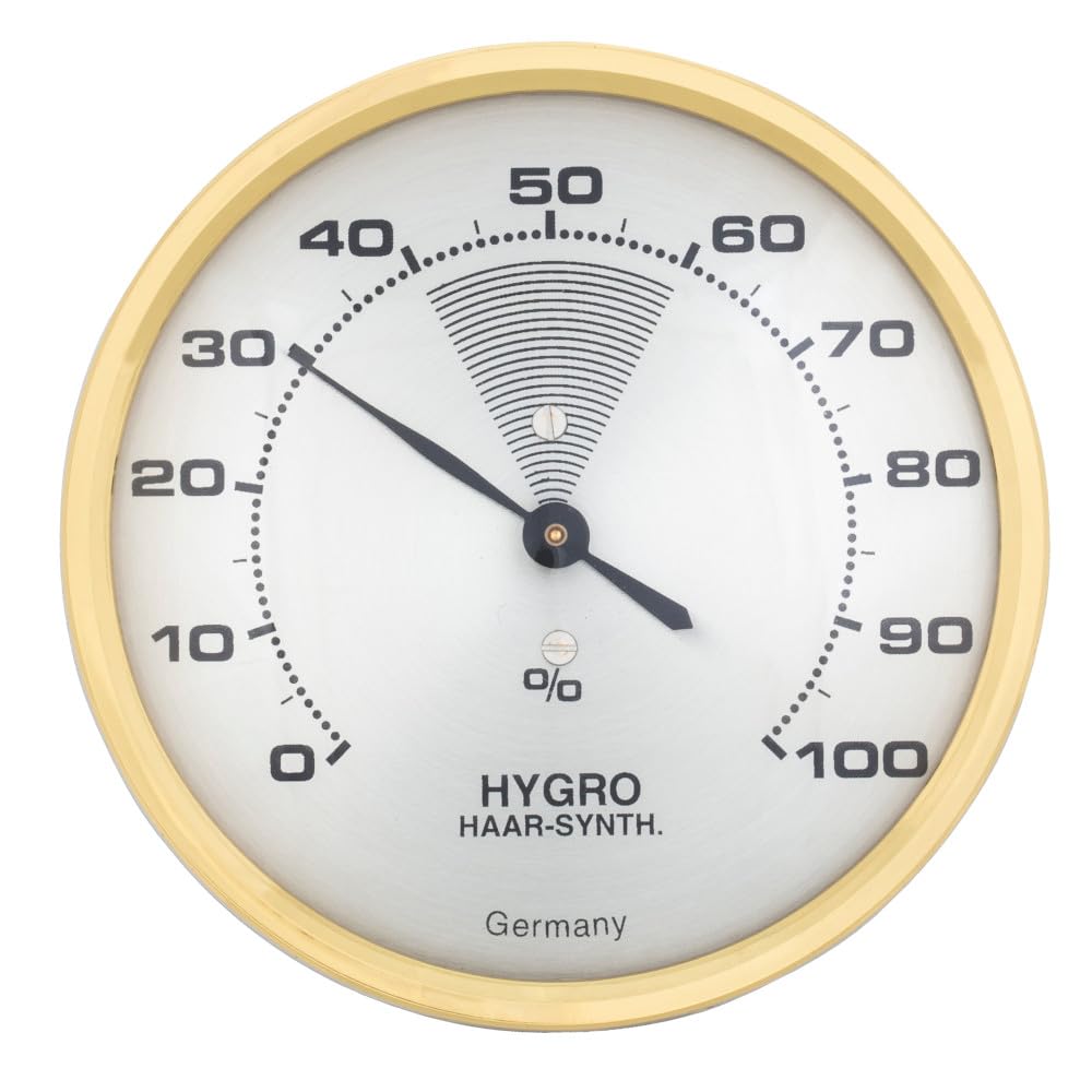 TFA Dostmann 44 2000 hygromètre analogique avec anneau en laiton, mesure précise des cheveux synthétiques (L x l x h) 71 x 26 x 71 mm, à suspendre, fabriqué en Allemagne