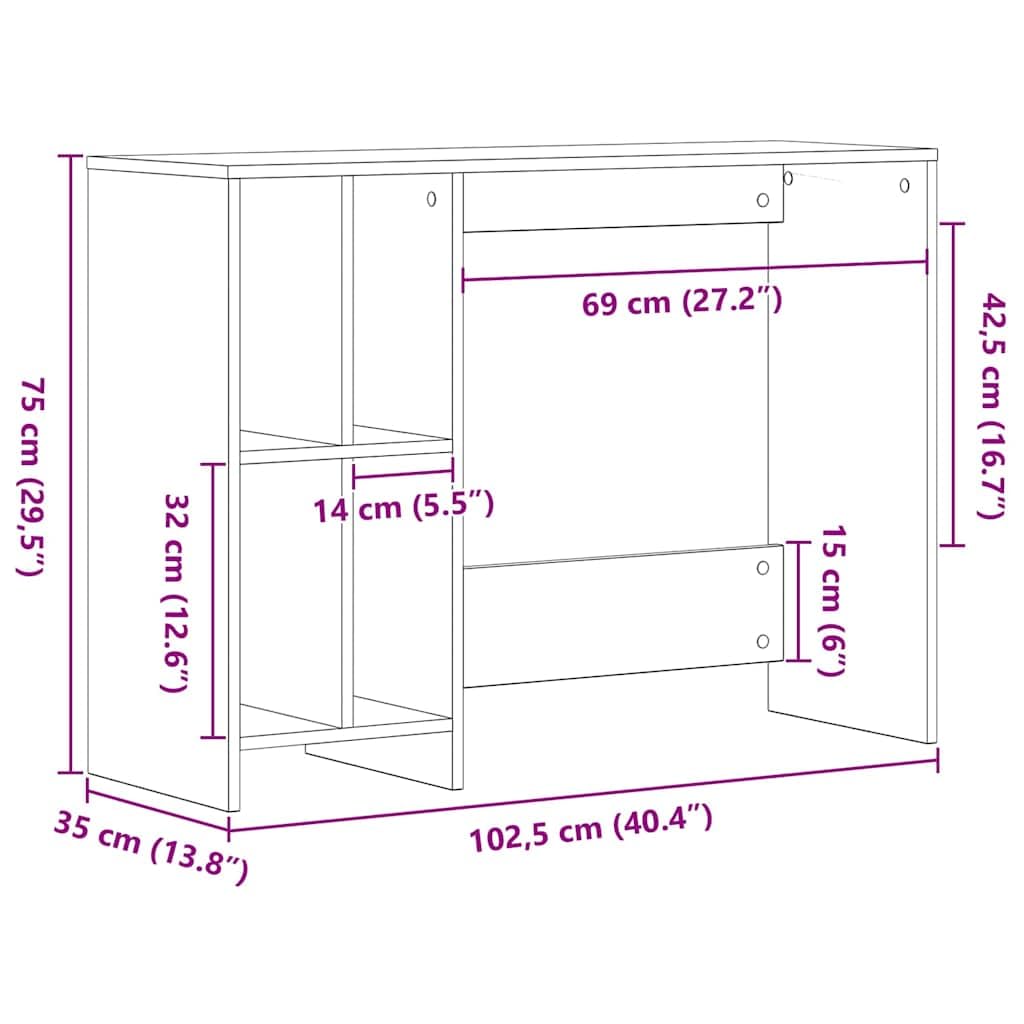 Scrivania con mensola nera, effetto rovere, in legno, 102,5 x 35 x 75 cm, compatta, per PC, ufficio, laptop, postazione di lavoro con spazio per casa, ufficio e gaming