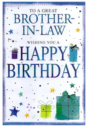 Brother In Law Birthday Card - Male Men For Him Script - Size: 23cm x 15.5cm (9x6) C75F