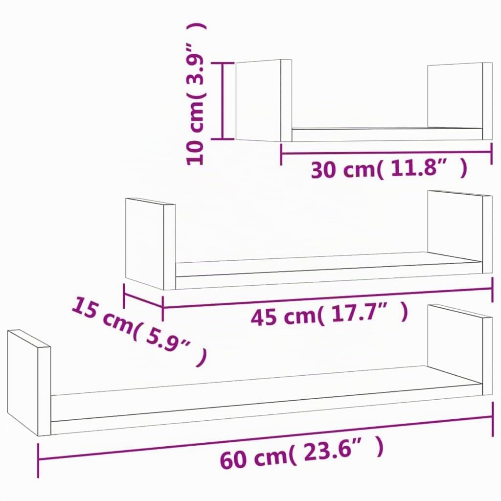 vidaXL Mensole Espositive da Parete 3 pz Rovere Fumo Legno Multistrato