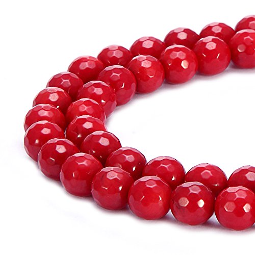 BRCbeads Natural Red Coral Gemstone Loose Beads Faceted Round 4mm Crystal Energy Stone Healing Power for Jewelry Making-Natural Coral Dyed Red Color