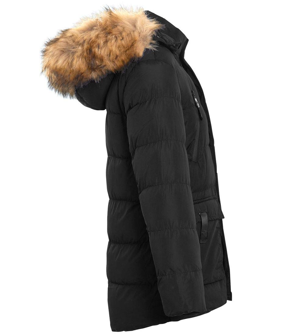 SS7 Garçons rembourrée Parka Age 5 7 8 9 10 11 12 13 16 Ans Veste Fausse Fourrure Noir
