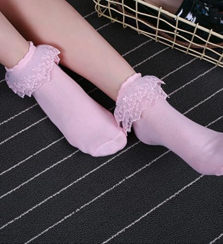 Image of Women Double Layer Ruffle Socks with Lace Trim - Princess Dress Socks, 3 Pairs