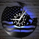 TIMEGLOW USA Flag Wall Clock, 12 Inch 7 Colors Luminous Marine Corps War Memorial Wall Clock, Silent Non Ticking Modern Decorative Vinyl Record Night Light Wall Lamp Clock for Veteran Soldier Gift