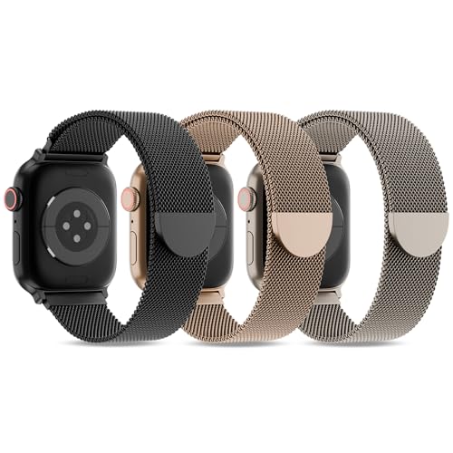 3 Pack Metal Mesh Loop Compatible with Apple Watch Band 38mm 40mm 41mm 42mm 44mm 45mm 46mm 49mm...