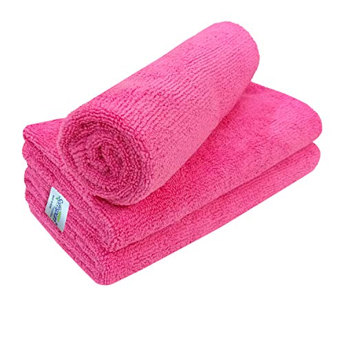 Image of SOFTSPUN Microfiber Cloth - 3 pcs - 40x40 cms - 340 GSM Pink - Thick Lint & Streak-Free Multipurpose Cloths - Automotive Microfibre Towels for Car Bike Cleaning Polishing Washing & Detailing