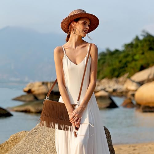 Bolso bandolera vintage con flecos en marrón miniatura 3