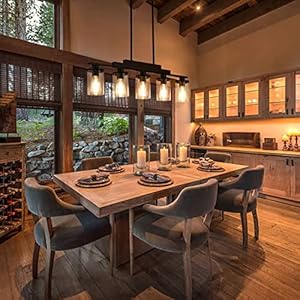 Dining Room Light Fixture/Chandelier Over Table,5-Light Kitchen Island Lighting Hanging for Farmhouse Linear Chandeliers Matte Black Rustic Wood Ceiling Pendant Light Fixtures with Clear Glass Shade Dining Room Light FixtureChandelier Over Table5 Light Kitchen Island Lighting Hanging for Farmhouse Linear Chandeliers Matte Black Rustic Wood Ceiling Pendant Light Fixtures with Clear Glass Shade