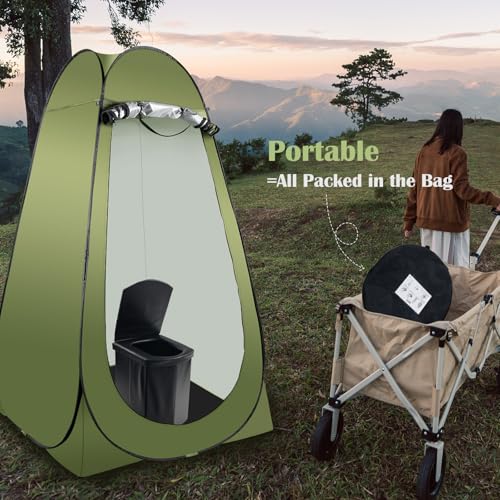 Inodoro portátil de camping con tienda de privacidad desplegable para adultos, inodoro plegable extra grande con vestidor (Verde) miniatura 2
