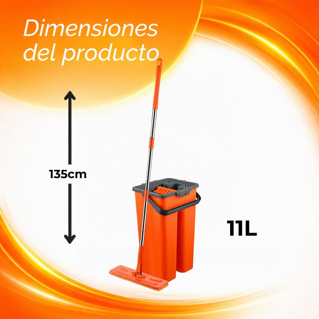 Macromax Aqua Revolution - Juego de fregona Plana y Cubo, con Capacidad de 8 litros, Limpieza en húmedo y seco, Cabezales de fregona de Microfibra Lavables y reemplazos, Mango Giratorio de 180°, mopa