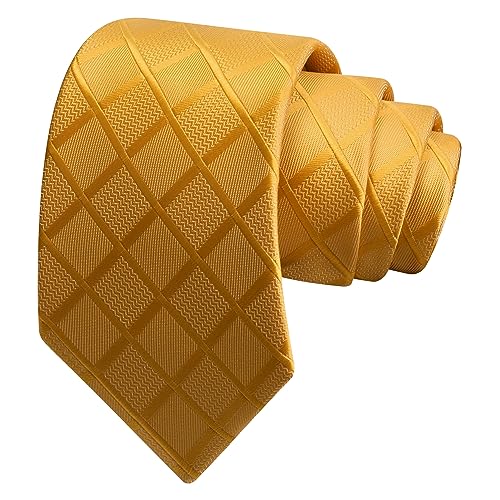 Image of GUSLESON 3.15 inch(8cm) Mens Tie and Lapel Pin Plaid Checkered Necktie Hankerchief Cufflinks Set for Men
