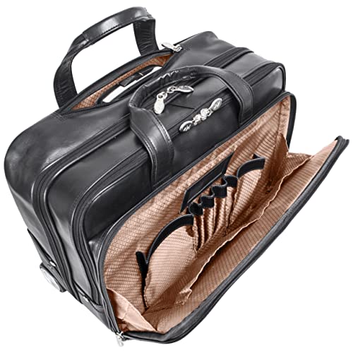 Mcklein, L Series, Bowery, Top Grain Cowhide Leather, 15" Leather Wheeled Laptop Briefcase, Black (87855) #TOP5