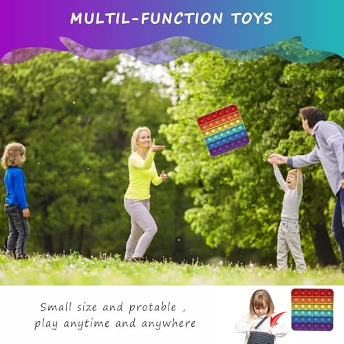 Bdwing Push and Pop Bubble Sensory Fidget Toy, Silikon Sensorisches Angst Relief Finger Toys, Antistress Geschenk für Jungen, Mädchen, Teenager, Gesellschaftsspiele Spielzeug (Rainbow, Square)