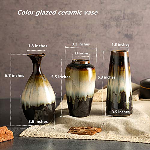 Anding Three-Piece Ceramic Vase Black Vase Special Design Style With Color Mixing Smooth And Bright Glazed Surface Home Decoration Living Room Decoration Party Display Modern Flower Vase (A906Set) #TOP1