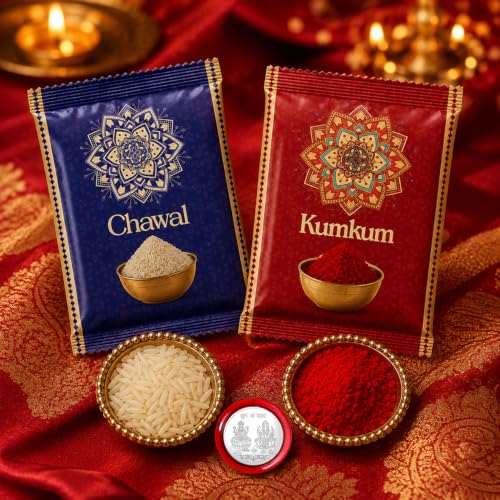 Image of DeoDap Multicolor Beaded Square Rakhi Set for Brother - Includes Chocolate Gift, Silver Pooja Coin and Greeting Card - Complete Raksha Bandhan Combo