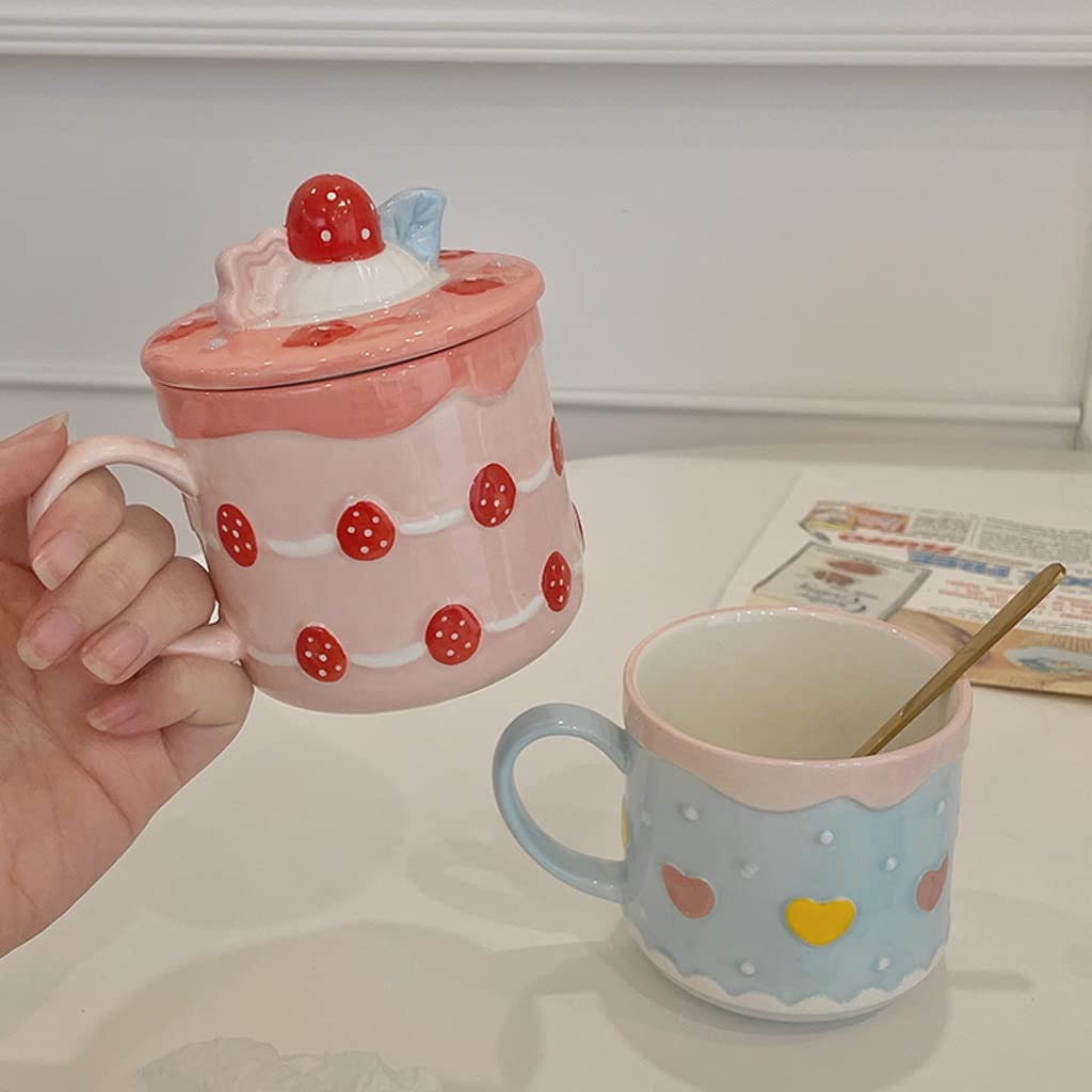 Taza de café de cerámica Taza de cerámica Taza Divertida Mujer con Tapa Cuchara Taza de Agua para el hogar Taza de café Estudiante Desayuno Taza de Leche (C)