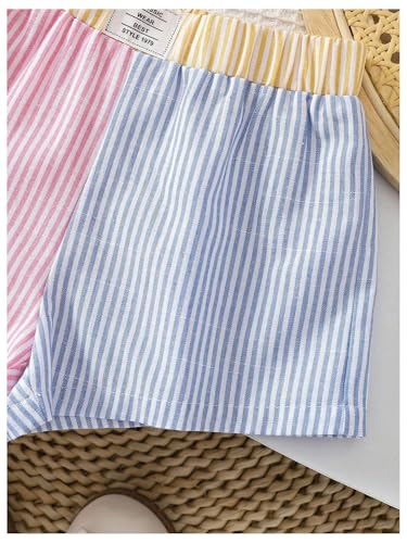 Verdusa Short feminino listrado color block casual perna reta, Rosa e azul., 7 Anos