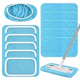 Lot de 10 lingettes microfibres bleu lac pour balais Swiffer réutilisables et ultra absorbantes pour le nettoyage à sec et humide, idéales pour les sols stratifiés et parquetés Housse de balai incluse