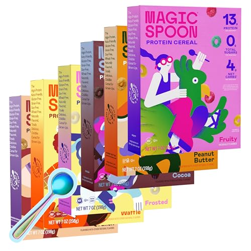 Magic Spoon Cereal - High Protein Cereals - Sugar Free Snacks - Grain & Gluten Free Cereal - Low Carb & Keto Friendly - 6 Pack: Fruity, Cocoa, Frosted, Peanut Butter, Cinnamon Crunch, Maple Waffle