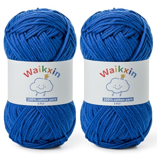 Image of Cotton Yarn for Crocheting - 262.4yds / 3.52oz Baby Yarn for Crocheting Soft - 100% Milk Cotton Yarn 5 Ply Crochet Amigurumi Yarn for Crafts&Puzzle /Socks /Hats(2 Blue)