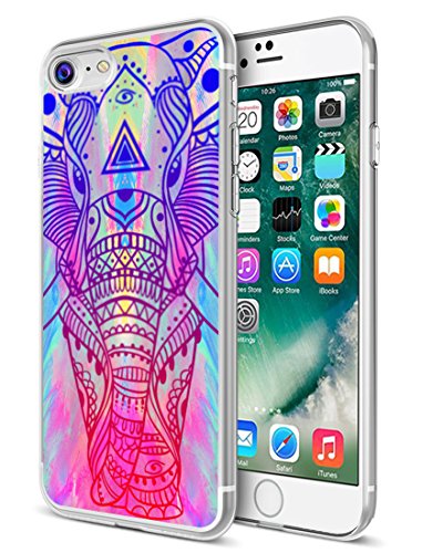 iPhone 7 Case Elephant,iPhone 8 Case,Ecute Soft Slim Flexible Clear Rubber Side + Style Hard Back Case Compatible with Apple iPhone 7 4.7