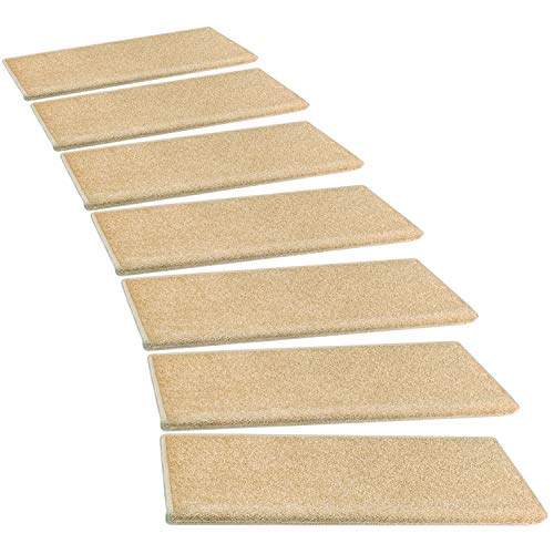 PURE ERA Carpet Stair Treads Set of 7 Non-Slip Self Adhesive Bullnose Indoor Stair Protectors Pet Friendly Rugs Covers Mats Skid Resistant Tape Free Soft Washable Dark Beige 9.5" x 30"x1.2"