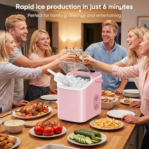 Image of DUMOS Ice Maker Countertop, Ice Machine with Portable Handle, Basket and Scoop, 26lbs Daily, 9 Bullet Cubes in 6-8 Mins, Auto-Cleaning for Home, Kitchen, Office, Outdoors, RV Camping