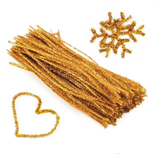 WIWAPLEX 200 Stück 30,5 cm x 6 mm Glitzerlametta, kreative Kunst, Chenille-Stiele, glitzernde Pfeifenreiniger für Bastelprojekte (Gold) Cover