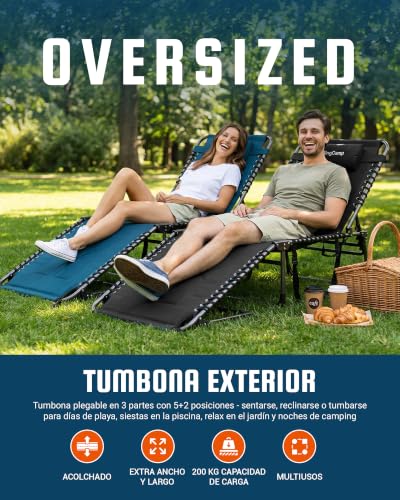 Miniatura 4 de Kingcamp Xxl Tumbona Plegable Acolchada Con 5 Posiciones Soporta Hasta 150kg Diseño Ergonómico Tumbona Jardin Exterior Incluye Almohada Tumbona Playa Para Piscina Camping Jardín Interior Exterior