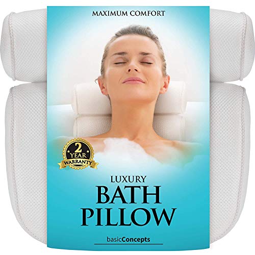Bath Pillow (Premium Quality), Luxury Bathtub Pillow Rest (Powerful Suction Cups), Bath Pillows for Tub Neck and Back Support, Spa Pillow for Bathtub (Breathable 3D Mesh), Hot Tub Pillow (Head)