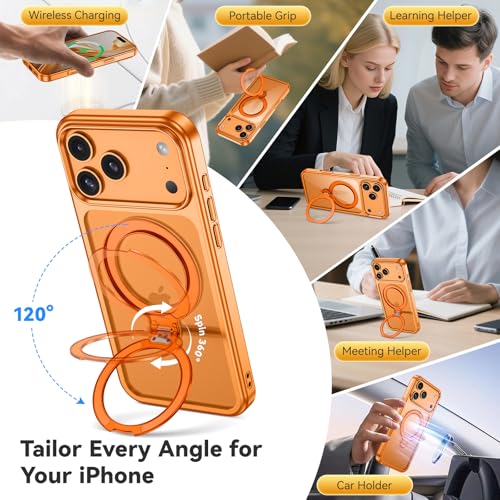 Image of YINLAI for iPhone 17 Pro Case 6.3-inch, Magnetic Compatible with Magsafe, with 360 Rotatable Ring Stand, Anti-Fingerprint Skin-Friendly, Shockproof Full-Body Protective 17 Pro Case, Cosmic Orange