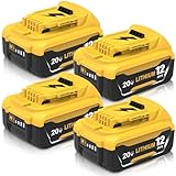 TUKOPK 4 Pack 12000mAh Replacement for Dewalt 20V Max Battery 8.0Ah Compatible with Dewalt 20 Volt Battery Lithium ion DCB200 DCB201 DCB203 DCB204 DCB207 DCB206 DCD/DCF/DCG Cordless Power Tools