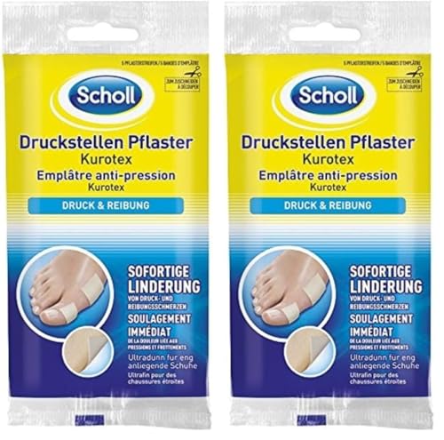 Scholl Kurotex - Lote de 5 parches para puntos de presión, para proteger contra la fricción y aliviar el dolor al instante, extrafinas, para talones y dedos de los pies, impermeables, embalaje