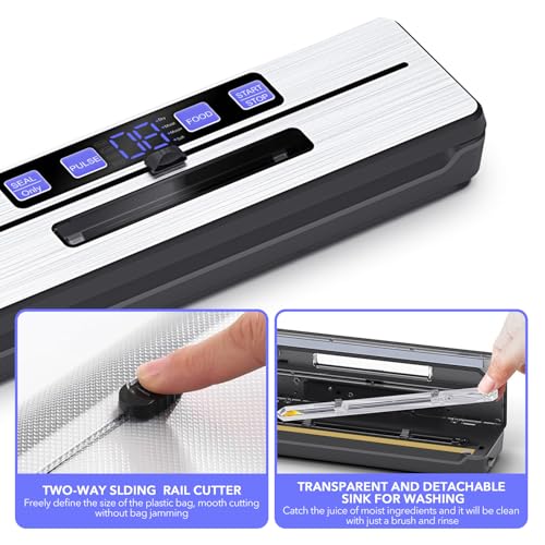Image of Vacuum Sealer Machine for Food Saver, Double Heat Seal, Cutter & 30 Bags | Automatic Food Sealer with Digital Timer, Dry / Moist Modes, Pulse Control, Ideal for Meat, Vegetables and Meal Prep Storage