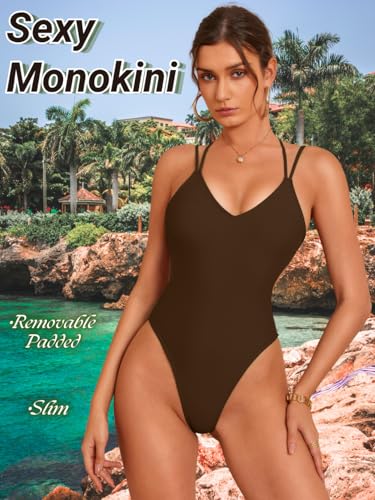 Image of ShawGobow Sexy Swimsuit for Women,Backless Scrunch Butt High Cut Monokini,One Piece Cheeky Bathing Suit Beach Pool Party