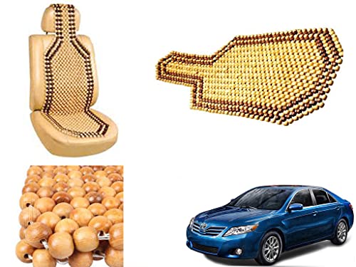 Image of Car Bead Seat Wooden Beads Cushion Cover Pad for Toyota Camry, Acupressure Sitting Seat Cover | Cream Color - Pack of 1