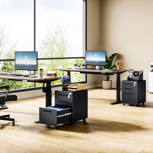 Image of MIIIKO Mobile Filing Cabinet 3 Drawer, Rolling Small File Cabinet with Keys Under Desk, Modern Black Filing Cabinets for Home Office with Anti-tilt Wheels, A4 /Letter /Legal Hanging File Drawers