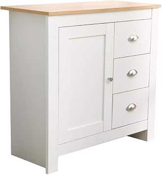 Modern White Sideboard Wooden Cabinet Storage Cupboard with 1 Door and 3 Drawers,79x35x81cm