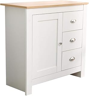 Modern White Sideboard Wooden Cabinet Storage Cupboard with 1 Door and 3 Drawers,79x35x81cm