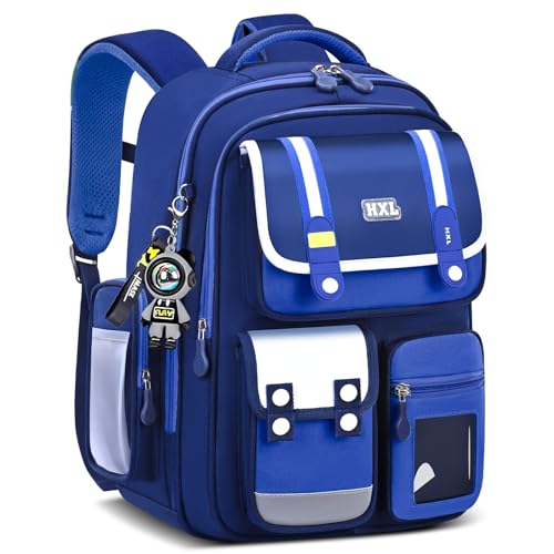 Amythe Cartable Garçon École Primaire Léger - Sac à Dos Enfant CE1 CE2 CM1 CM2 avec Dos Ergonomique, Imperméable, Bandes Réfléchissantes, Idéal pour l'école et les voyages -Bleu