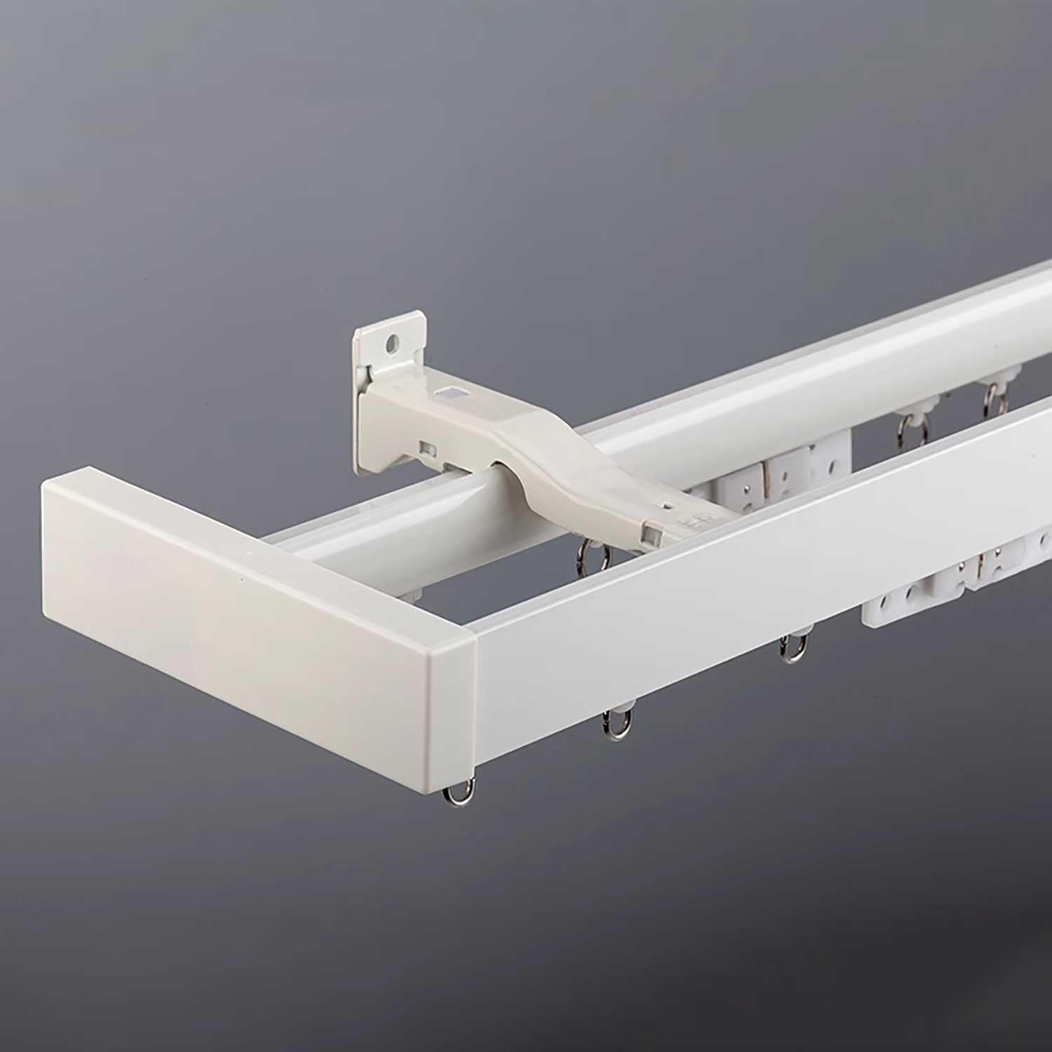 Double Curtain Track System Wall Mount - Heavy Duty Aluminum Track Set for Room Divider, Living Room & Bedroom - Adjustable Mounting Brackets(White,